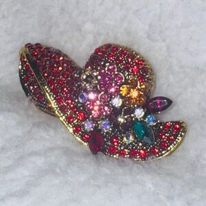 Dazzling Red and Gold Floral Hat Brooch‎